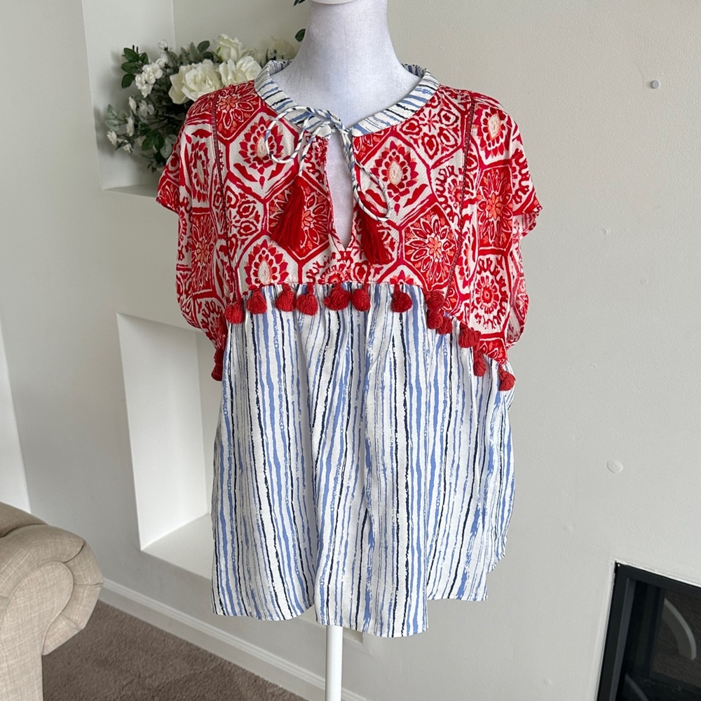 THML Red and Blue Patterned Top - image 2